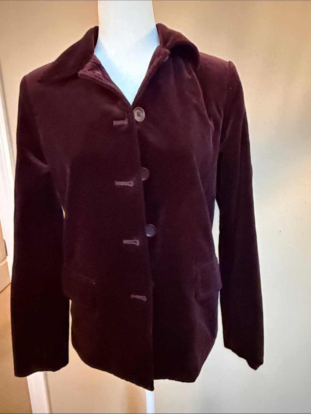 GAP Velvet Button-Front Blazer in Deep Wine